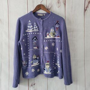 Vintage Croft & Barrow Women’s L Button Down Wool Blend Cardigan, Purple, Beaded